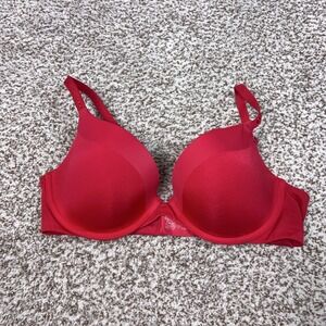 Victorias Secret Bra Womens 36C Red Biofit Demi Lightly Lined T‎ Shirt Underwire